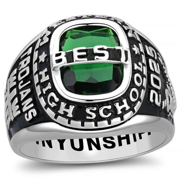 925 Sterling Silver Class Rings Cubic Zirconia Birthstone Rings 10KT Gold or Class Rings for Men High School Personalized Custom Rings Men's Class Rings Size 5-15 Graduation Rings for Men