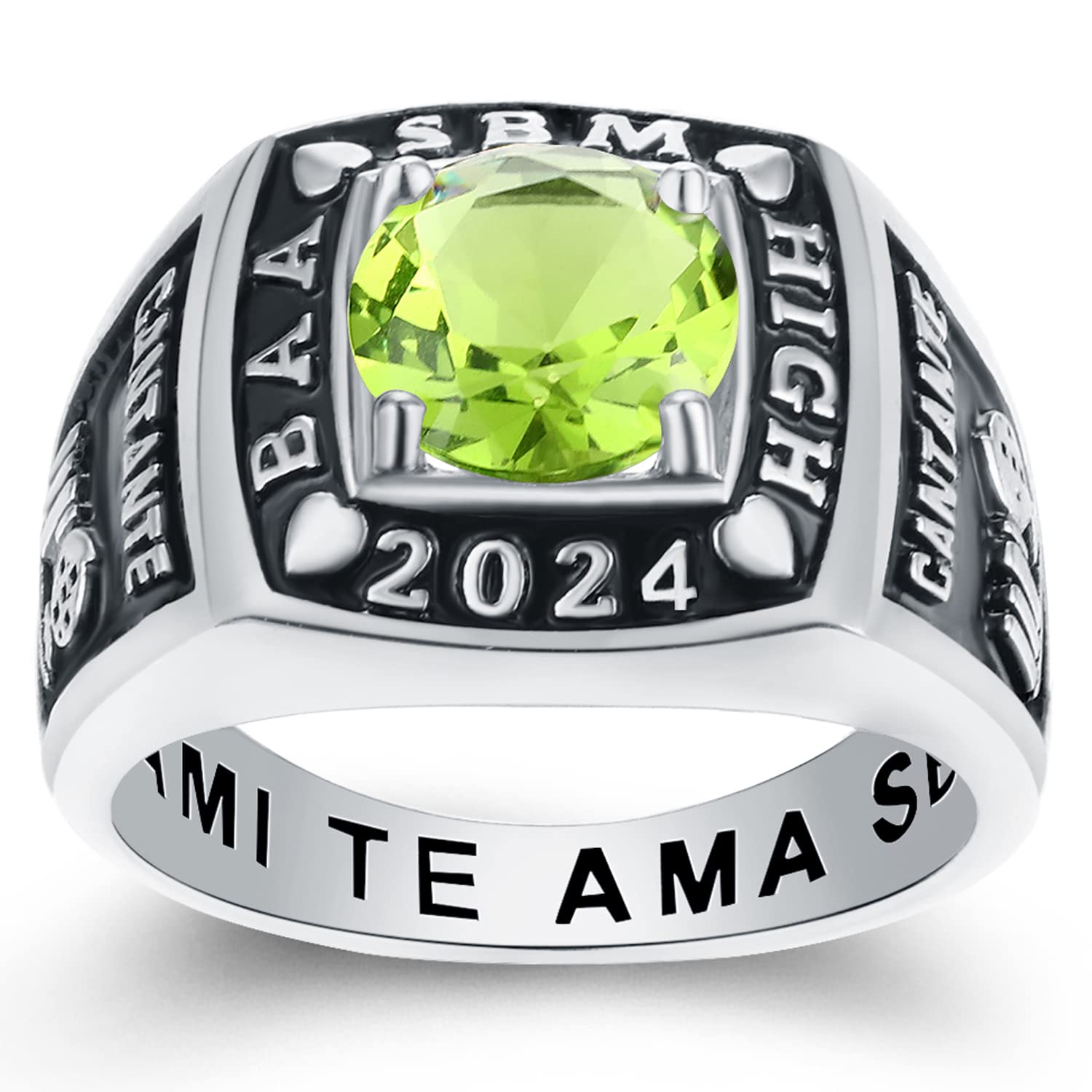 Custom Class Rings Fully Personalized Class Rings for Men Cubic Zirconia Birthstone Sterling Silver Rings Class Rings for Men High School Size 5-15 Men's High School Class Rings