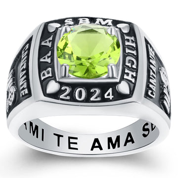 Custom Class Rings Fully Personalized Class Rings for Men Cubic Zirconia Birthstone Sterling Silver Rings Class Rings for Men High School Size 5-15 Men's High School Class Rings