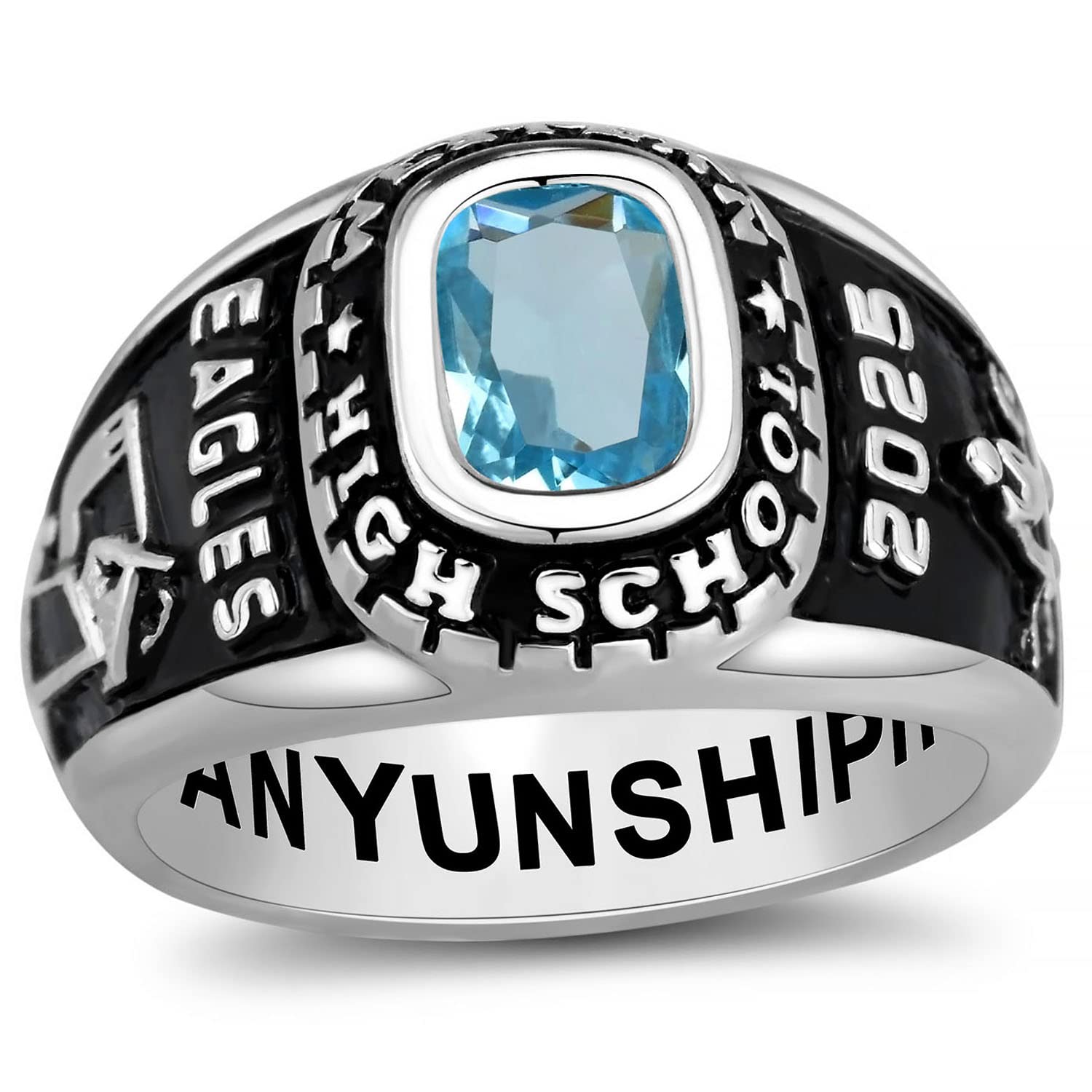 Sterling Silver Class Rings Birthstone Rings Class Rings for Men High School Personalized Custom Rings Men's Class Rings Size 5-15 College Rings for Men