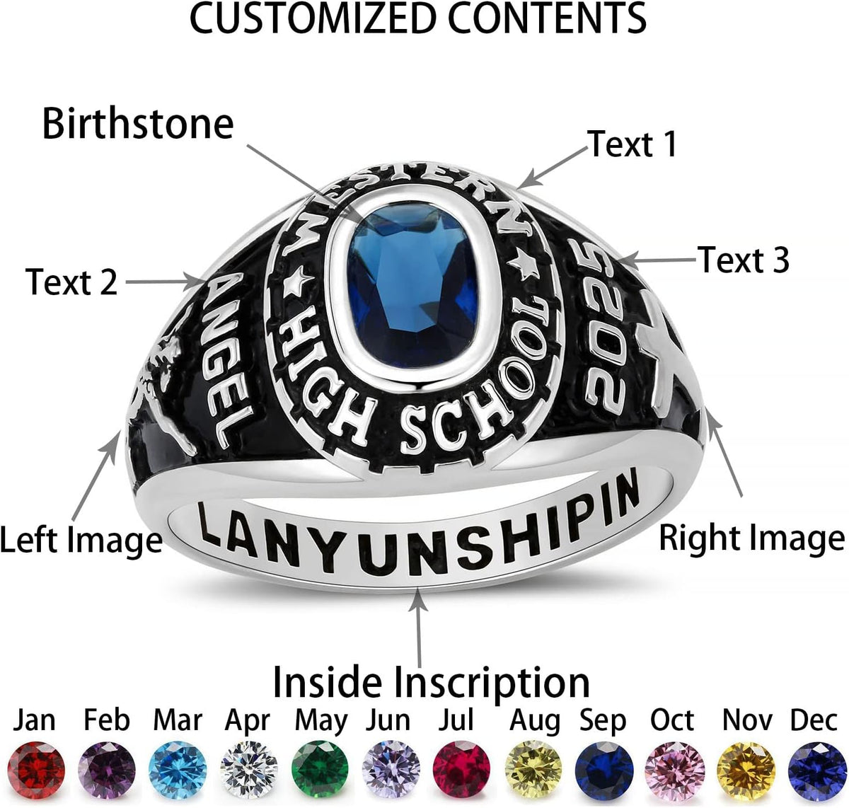 Xrt Ring Sterling Silver Class Rings Personalized Custom Rings Class Rings for