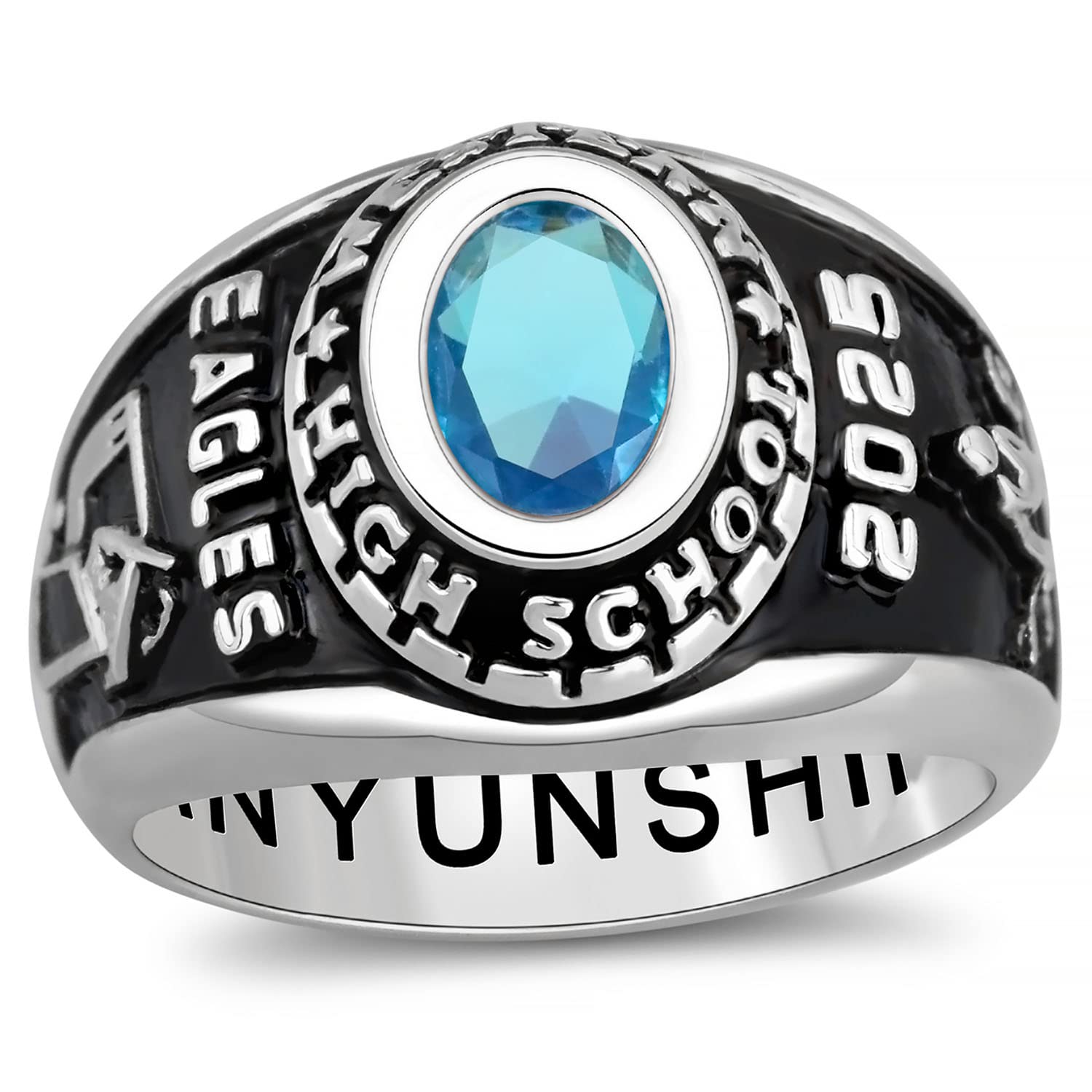 Gold Plated Class Rings Birthstone Rings Class Rings for Men High School Personalized Custom Rings Men's Class Rings Size 5-15 College Rings for Men