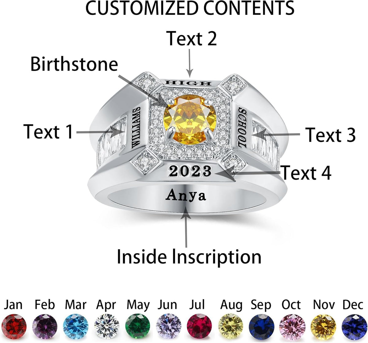 Xrt Ring Custom Class Rings Fully Personalized Class Rings for Men Birthstone S